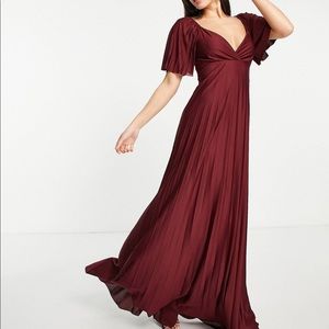 ASOS tall pleated burgundy dress